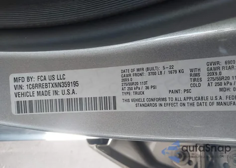 2022 Ram 1500 Big Horn 4X2 6'4 Box from USA, damaged, VIN 1C6RREBTXNN359195